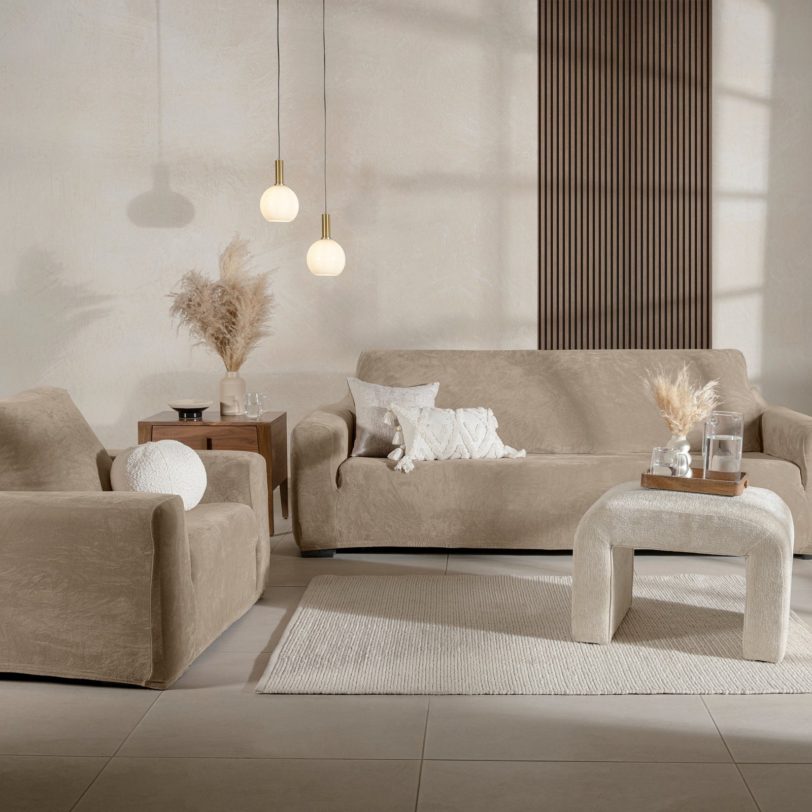 Funda De Sillón Niza Velvet Latte 3 PUESTOS