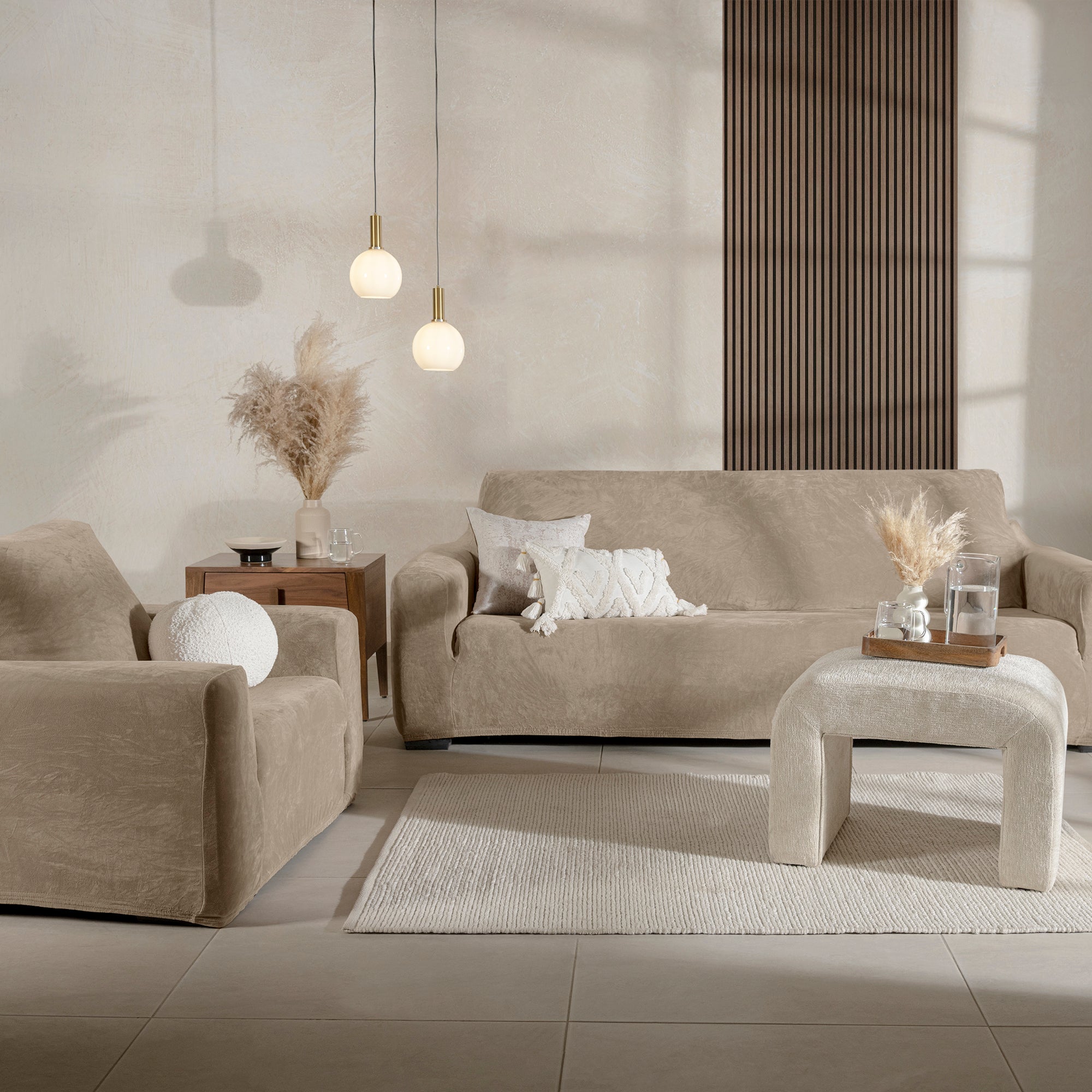 Funda De Sillón Niza Velvet Latte 3 PUESTOS
